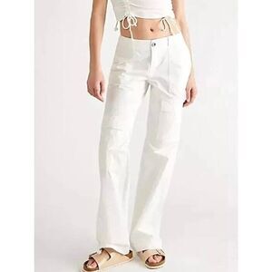 Free People The Thing is Low Rise Utility Pants White Cargo Flare Size 2